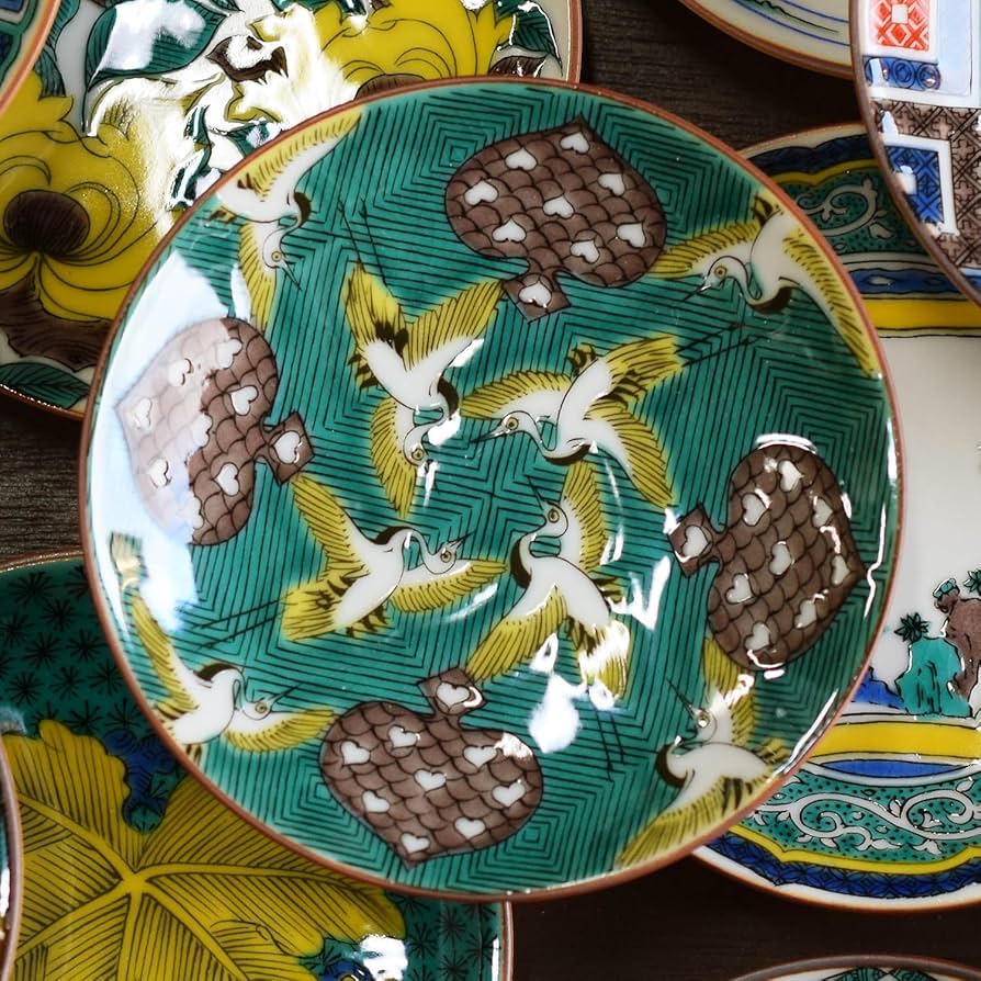 【 E919 】 素晴らしき超名品　明治期萬古焼上手作品　陽刻番の鶴文飾り皿 七宝焼き | 飾皿 | 富士に鶴 15x24